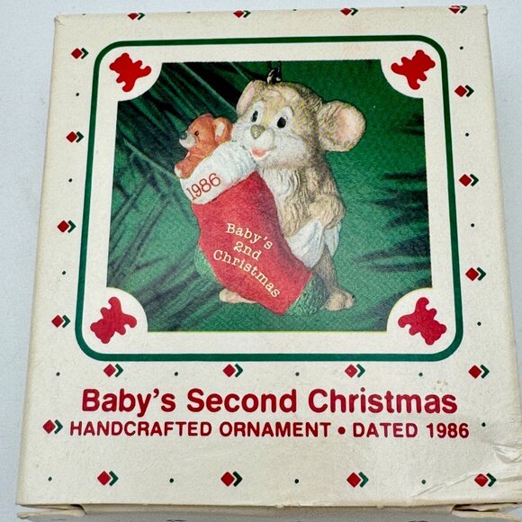 Vintage 1986 Hallmark Keepsake Ornament Babys 2nd Christmas Mouse & Red Stocking - Picture 7 of 9